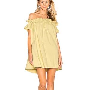 Free people Sophie ruffle sleeve slip mini dress off shoulder chartreuse pockets